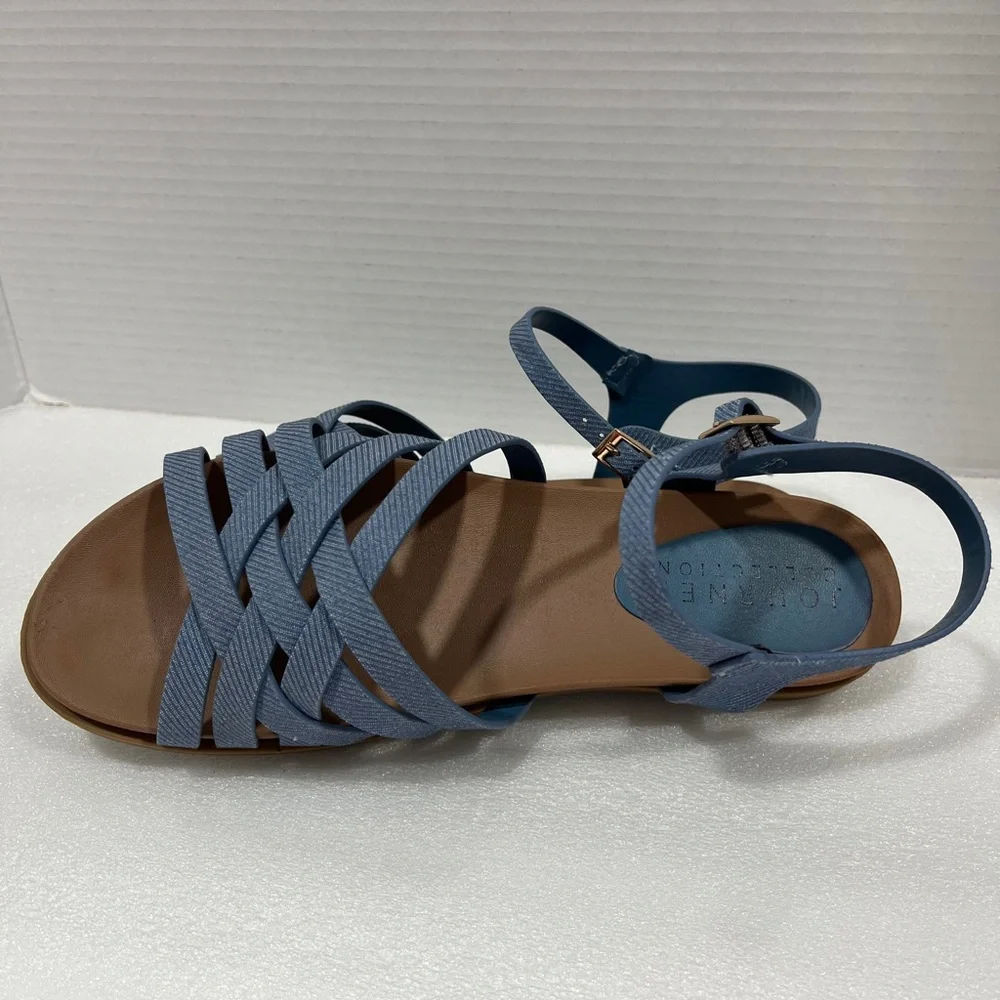 Journee Collection Womens Kimmie Ankle Strap Flat Sandals. Size: 8.5 Color:Denim
